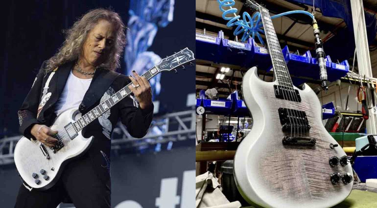 Moon Burst Gibson SG Metallica's Kirk Hammett Unveils One-of-a-Kind Gibson SG, Hand-Built by CEO Cesar Gueikian – Now Up for Charity Auction