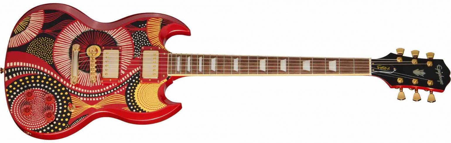 Front view of the Fatoumata Diawara SG showing the vibrant Ember Red mahogany body and signature graphic top.