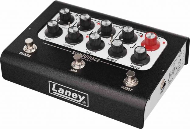 Top-down view of the Supergrace Loudpedal footswitches for switching between Carstens Grace and Laney Supergroup channels.