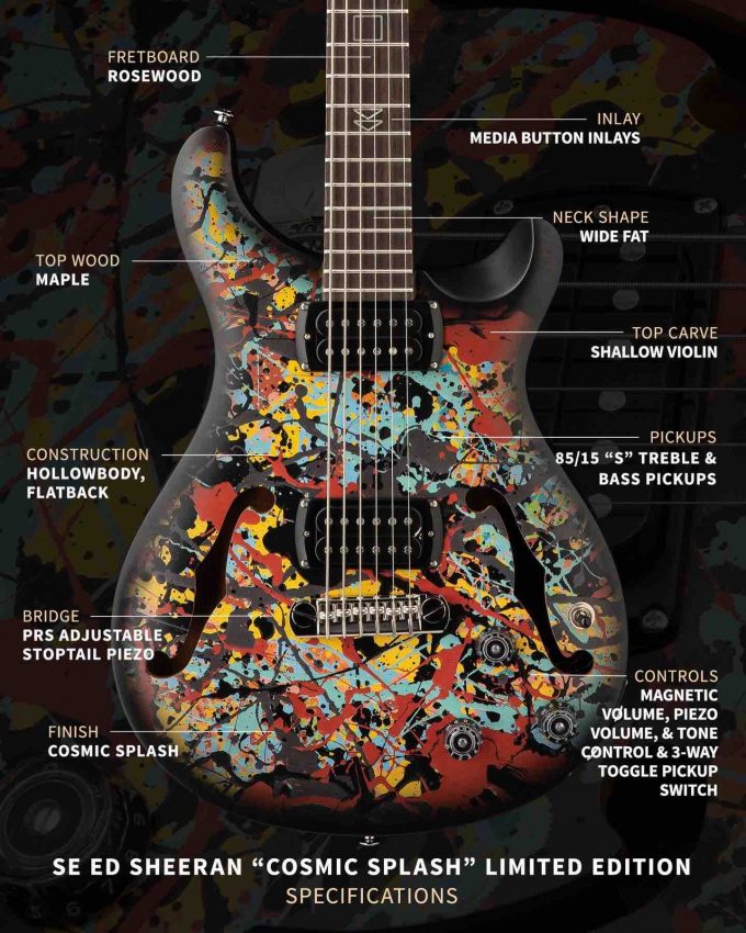 PRS SE Limited Edition Ed Sheeran “Cosmic Splash” Baritone Hollowbody specifications and details