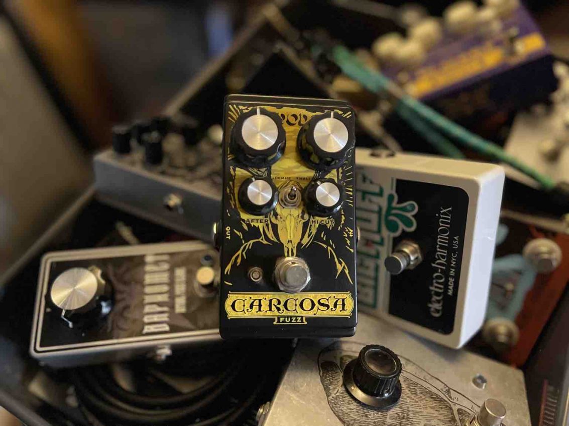 The DOD Carcosa Fuzz silicon circuit pedal, a versatile guitar effect for vintage 70s rock and modern gated fuzz tones.