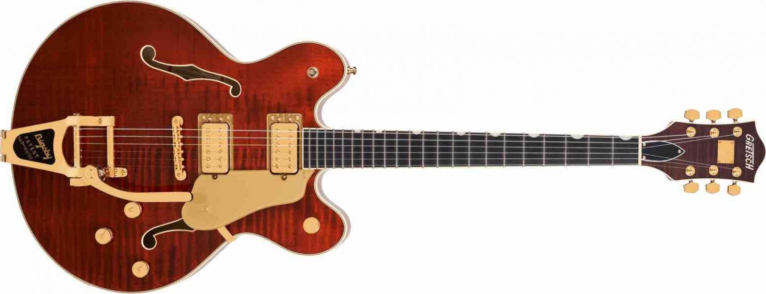Gretsch Broadkaster LX Center Block guitar in Gretsch Broadkaster LX Center Block guitar in Havana Burst with flame maple top and gold hardware. with flame maple top and gold hardware.