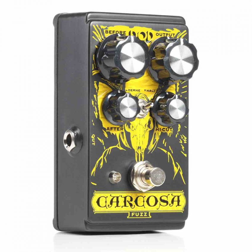 The DOD Carcosa Fuzz silicon circuit pedal, a versatile guitar effect for vintage 70s rock and modern gated fuzz tones.