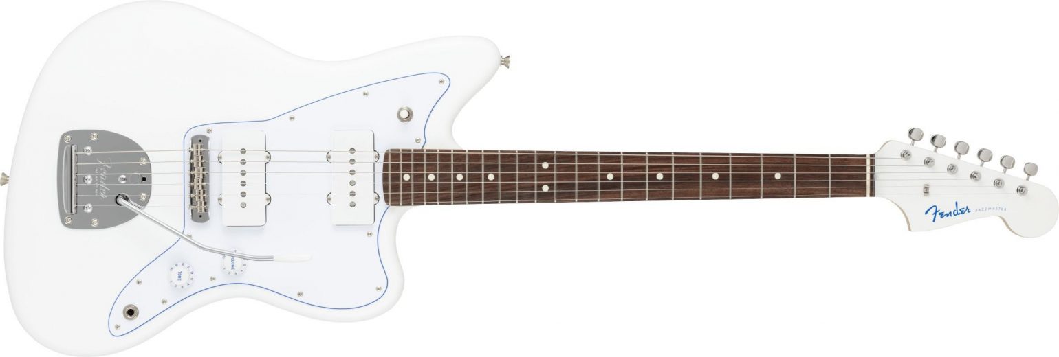 Full front view of the Fender Made in Japan Limited Hybrid II Jazzmaster electric guitar in a Blanc finish