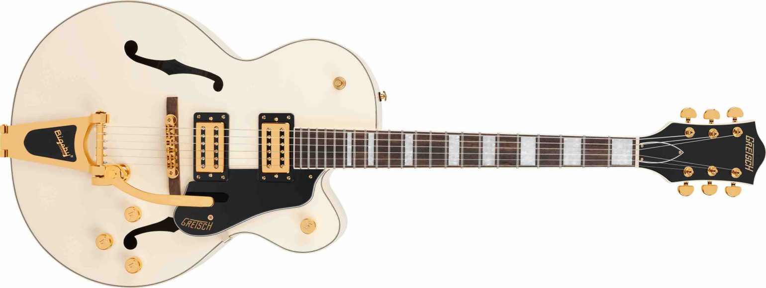 Gretsch Limited Edition G2420TG Streamliner Hollow Body single-cut electric guitar showcasing parallel tone bars, gold hardware, and a Bigsby B60 vibrato.