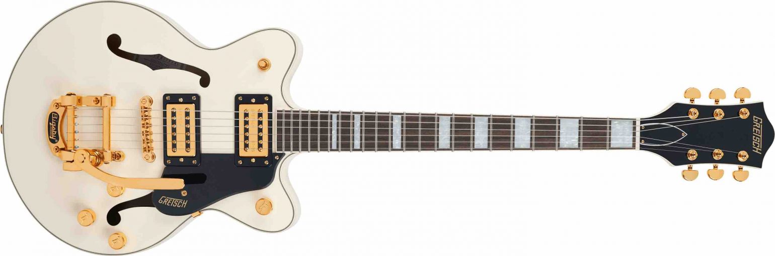 Gretsch Limited Edition G2655TG Streamliner Centre Block Jr. double-cutaway electric guitar featuring gold hardware and a Bigsby B50 vibrato.