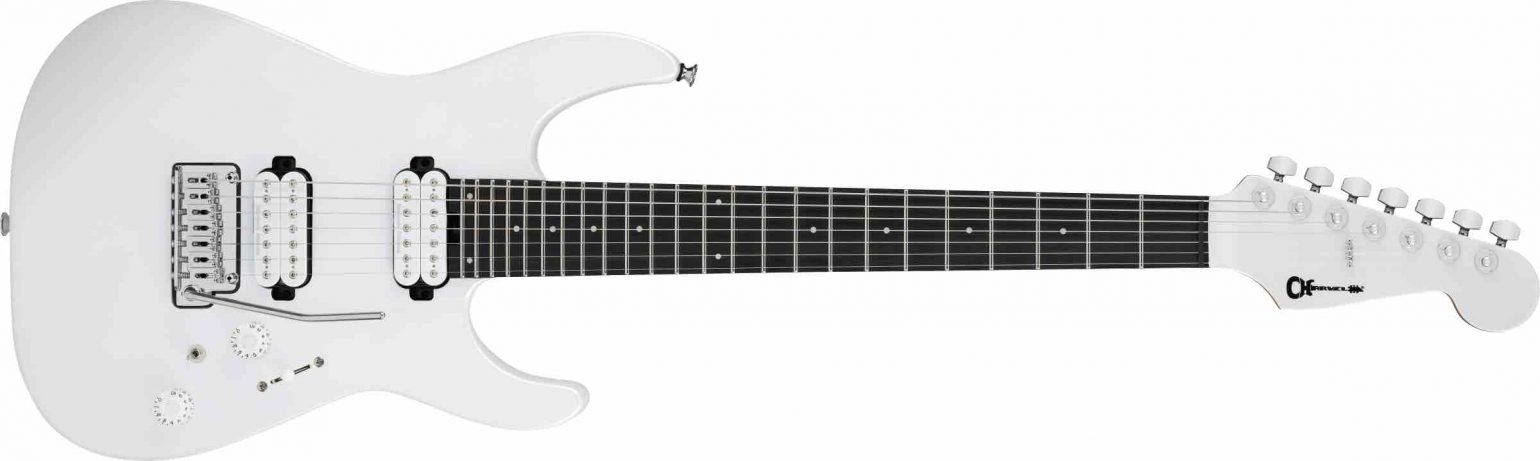 Charvel Pro-Mod Plus Dinky DK24-7 HT in Celestial Silk finish featuring 7 strings and caramelized maple neck.