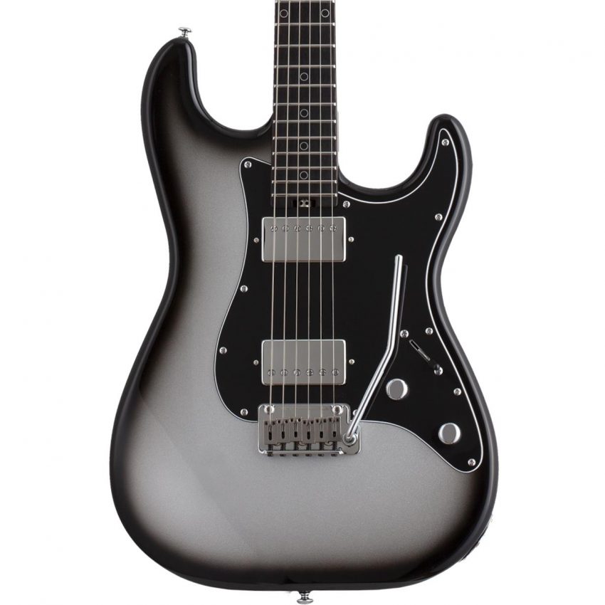 Schecter Nick Johnston Signature Traditional HH electric guitar in Atomic Mercury silver burst finish featuring a wenge neck, ebony fretboard, and dual Atombucker pickups.