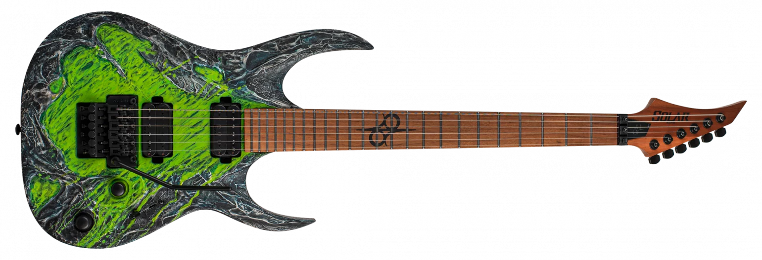 Solar Guitars Chop Shop The Predator limited edition electric guitar featuring a hand-painted sci-fi horror design by artist Costin Chioreanu