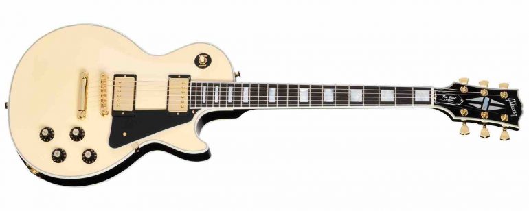 Gibson Les Paul Custom 70s electric guitar in Buttercream finish with gold hardware and ebony fingerboard.
