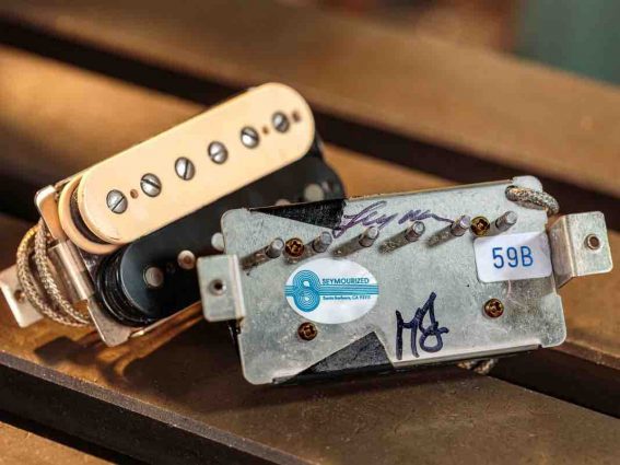 Seymour Duncan Custom Shop 50th Anniversary '59 Model limited edition humbucker pickup set with vintage bobbins and signatures.