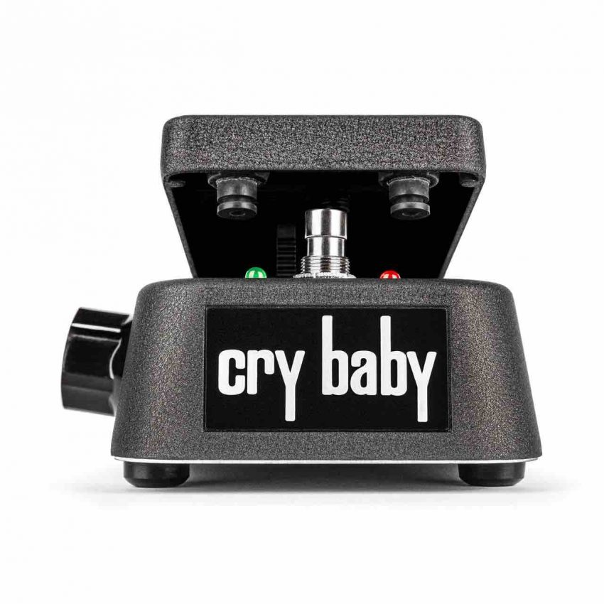 Top view of the Dunlop Cry Baby BB535 Wah Reissue pedal, showing the classic black housing, the six-position frequency selector knob, and the new integrated status LEDs.