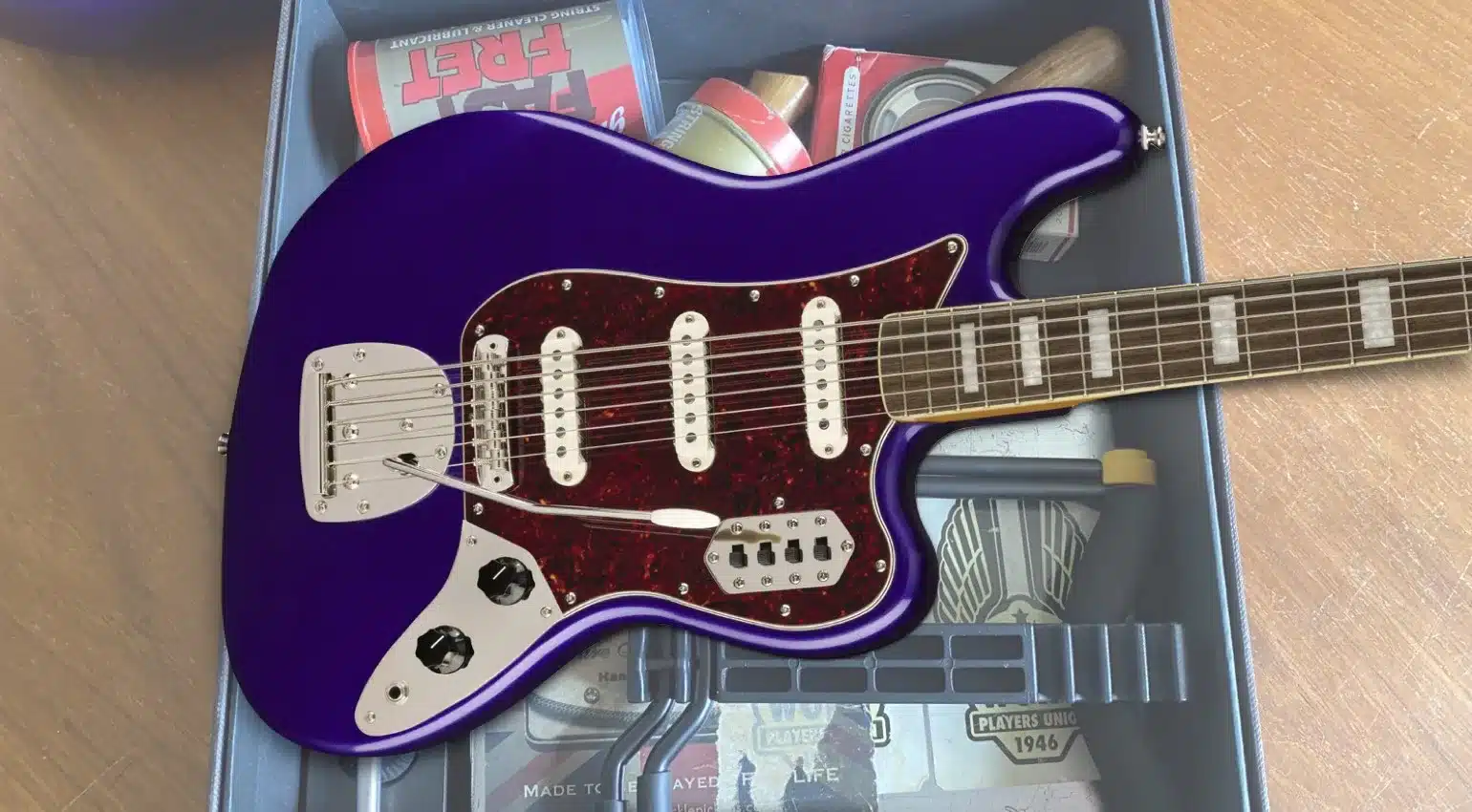 How-to-Set-up-a-Squier-Bass-VI Newton Strings Mastery Bridge Staytrem